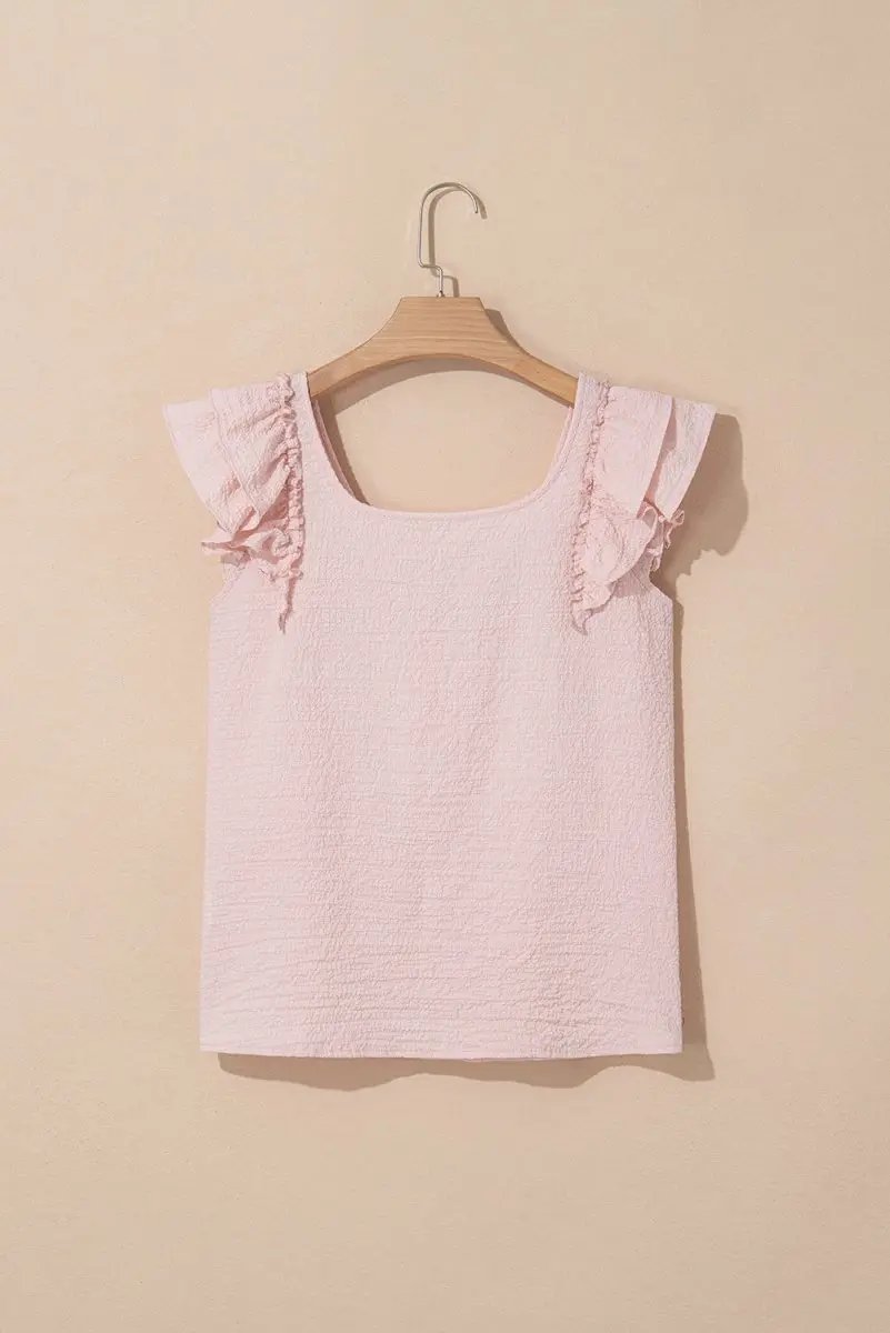 Gossamer Pink Textured Bow Knot Frilled Butterfly Sleeve Blouse - Love Salve